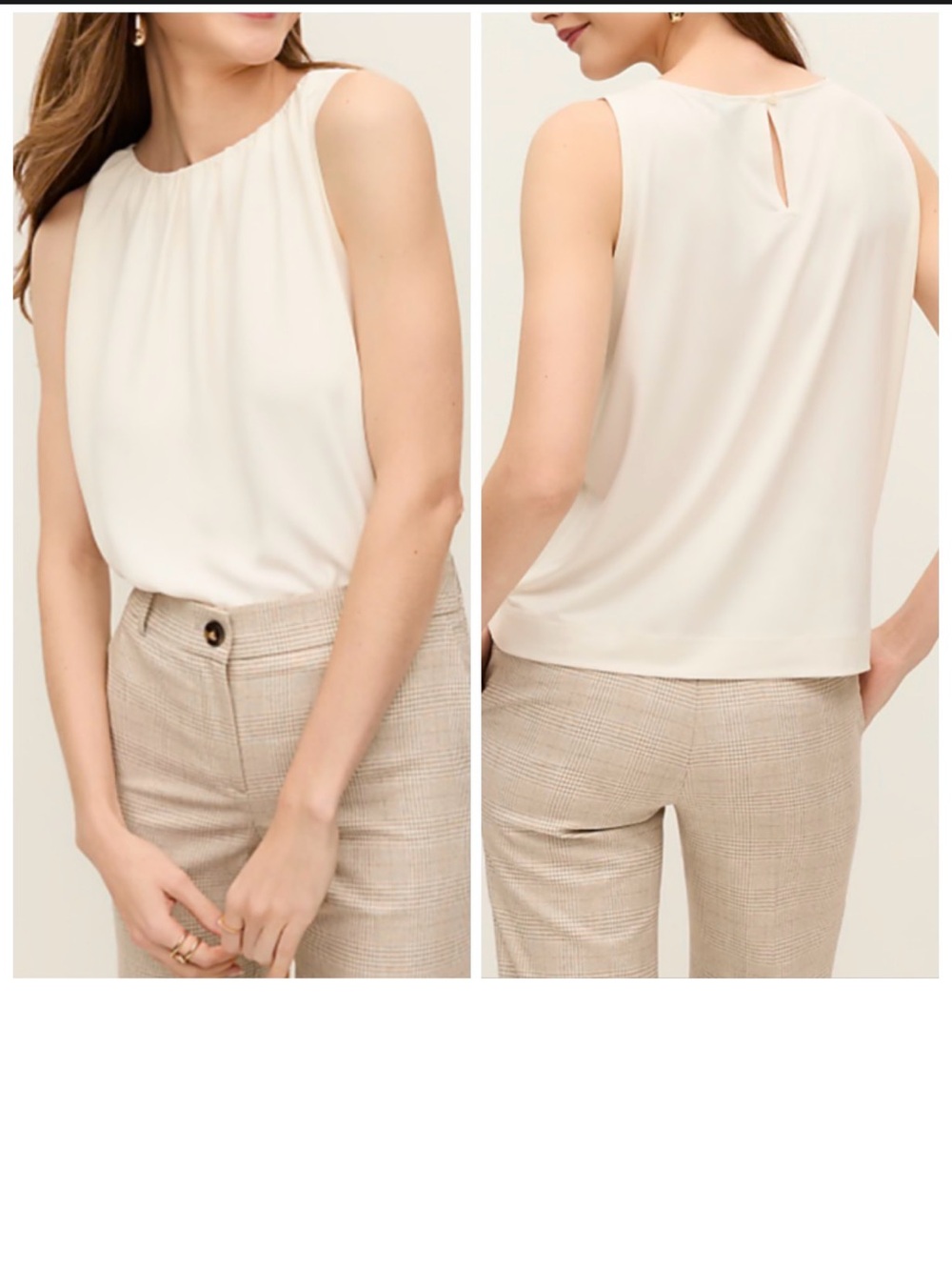 Ann Taylor Mixed Media Gathered Sleeveless Top Winter white in XSP Petite EUC
